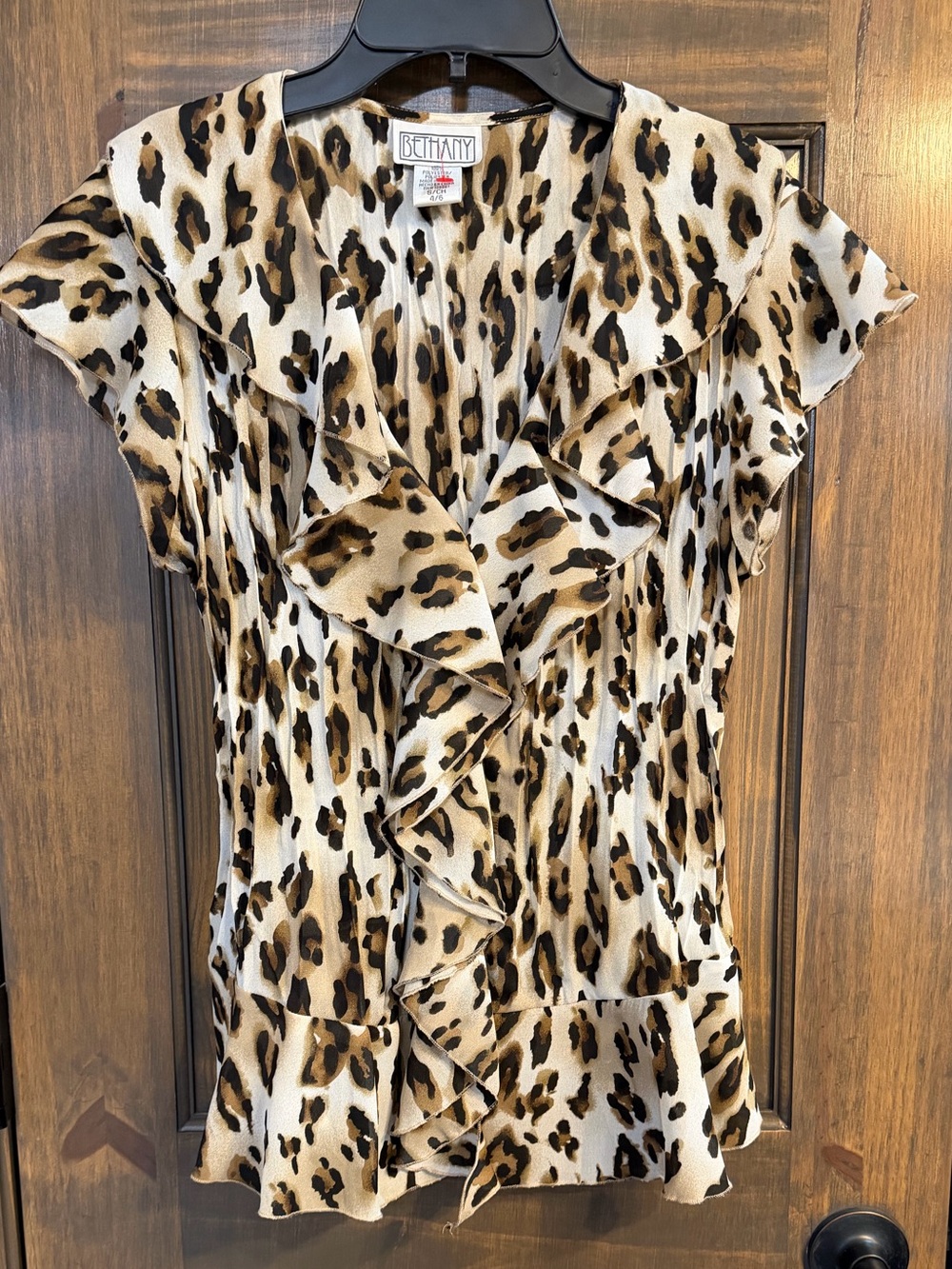 Bethany Leopard Print Ruffle Front Blouse - Cream, Tan, Black